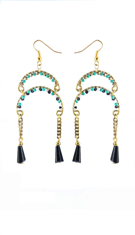abhisu antique jewellery half moon earrings antique style Pearl Copper, Brass, Stone Drops & Danglers