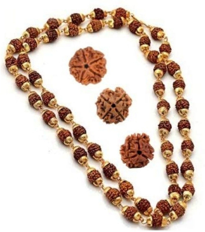 maa bhagwati traders Rudraksha Golden Cap Mala with 7 mm 5 Face Rudraksha and 3, 4, 5 Mukhi Rudraksha Nepal Beads Gold-plated Plated Brass Chain