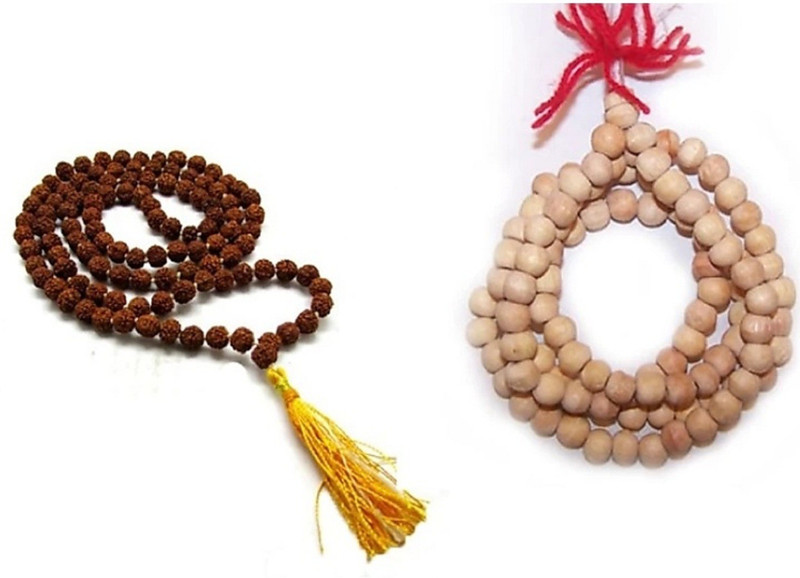 maa bhagwati traders MAA BHAGWATI TRADERS Tulsi Mala & Rudraksha Mala Combo Set 108 Beads Original Certified Mala With Certificate Original Beads Daily Use For Men & Women Beads Platinum Plated Silk Dori Chain Set Wood Necklace Set