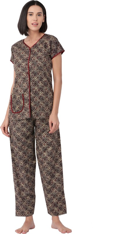 Buy Goldstroms Women Printed Brown Night Suit Set Online at