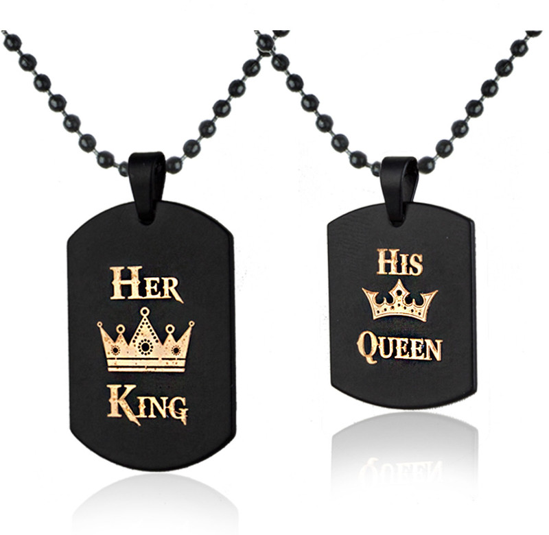 waama jewels Black And Bronze His Queen And Her King Ducal Couple Pendant/Locket For Boys And Girls Brass Locket