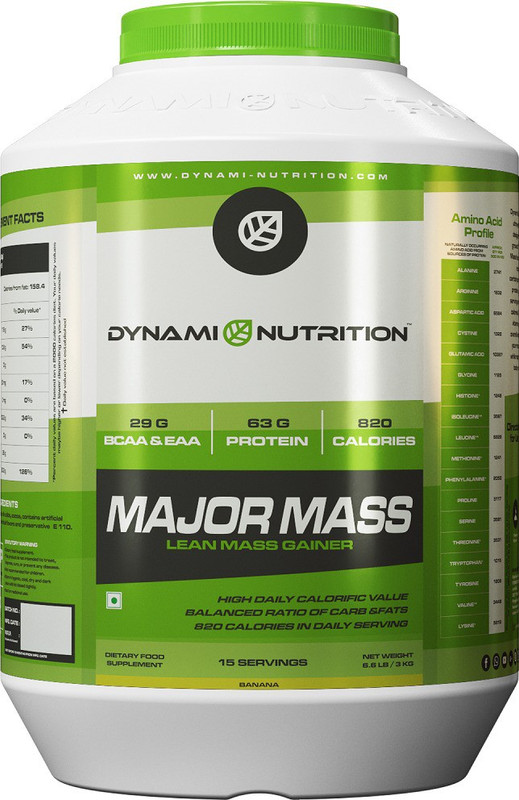 Dynami Nutrition Major Mass - Lean mass gainer Weight Gainers/Mass Gainers(3 kg, Banana)