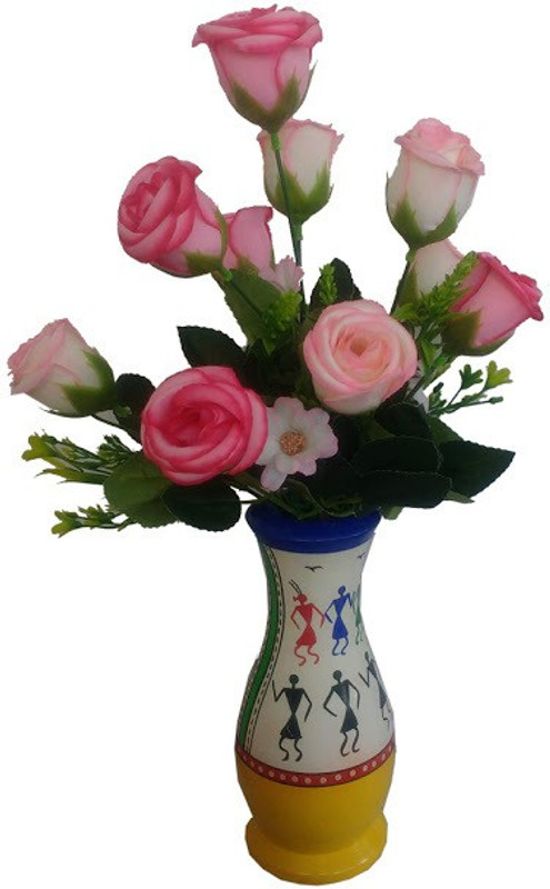 tovick Authentic table Decor Warli painted flower Vase Wooden Vase(7.5 cm, Multicolor)