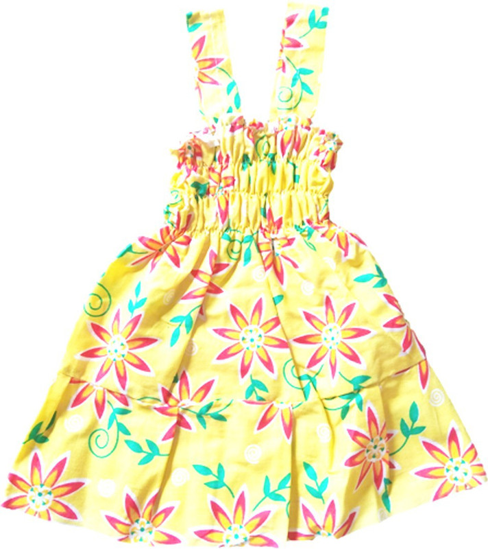 baby sikha Girls Maxi/Full Length Casual Dress(Orange, Fashion Sleeve)