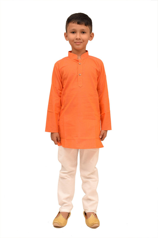 Kid Vid Boys Festive & Party Kurta and Churidar Set(Orange Pack of 2)