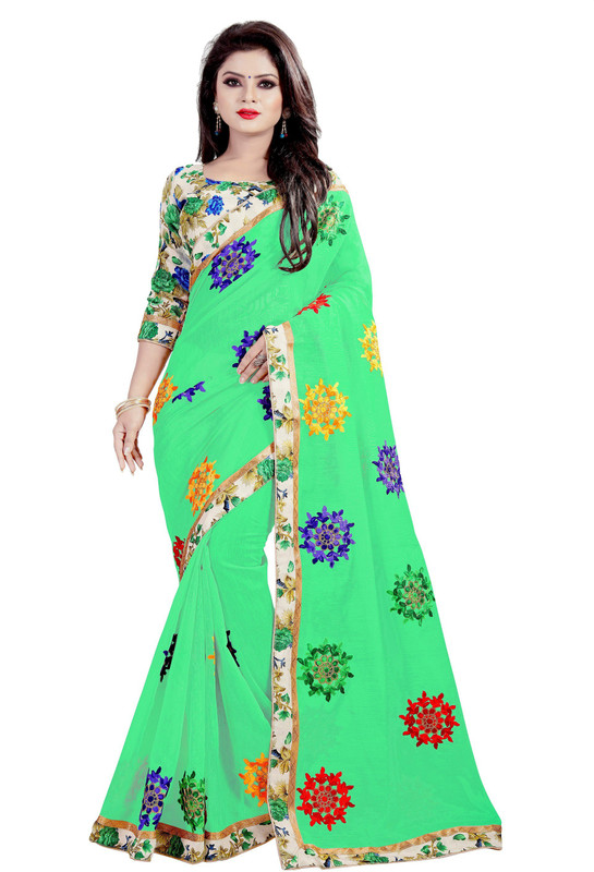 sat creation Embroidered Chanderi Cotton Silk Saree(Brown)