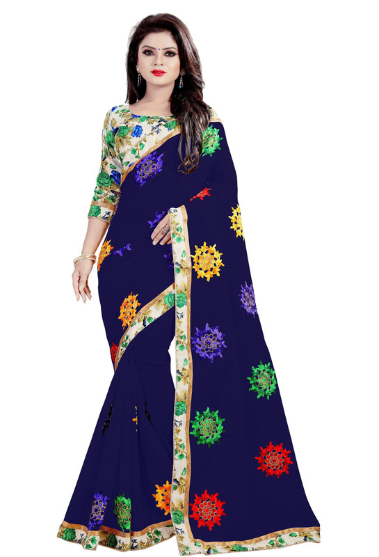 sat creation Embroidered Chanderi Cotton Silk Saree(Brown)