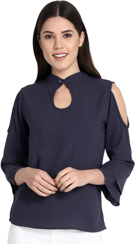 classy looks Casual Bell Sleeve Solid, Self Design Women Grey, Grey Top