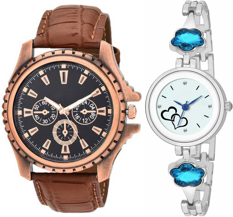 rigolz Combo pack 2 Graceful Sea Shark Blue Diamond Stunned Multicolor Dial Bracelet Couple Watch For Men & Women ZZ-457 Analog Watch  - For Men & Women