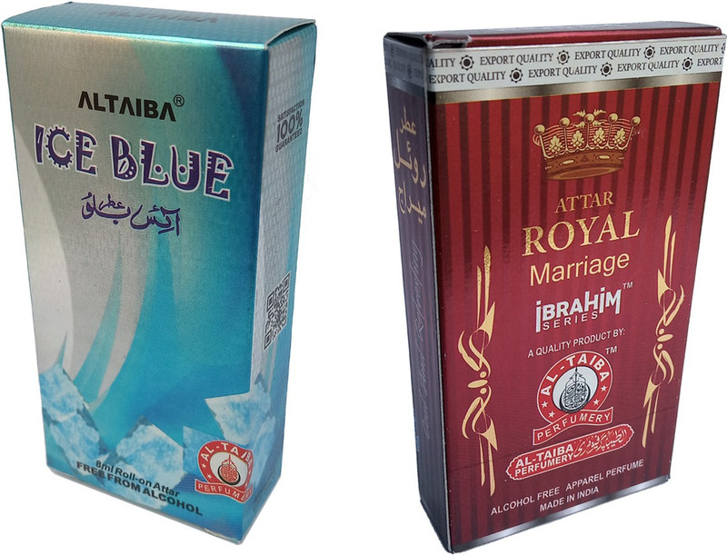 Altaiba Ice Blue 8ml and Royal Marriage 8ml Combo Pack Attar Alcohol Free Pack of 2 Floral Attar(Floral)