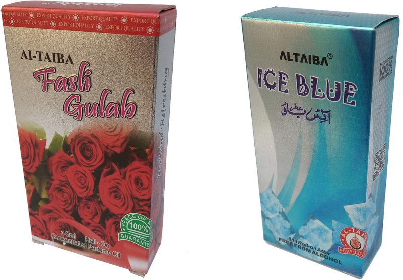 Altaiba Fasli Gulab 8ml and Ice Blue 8ml Combo Pack Attar Alcohol Free . Floral Attar(Floral)