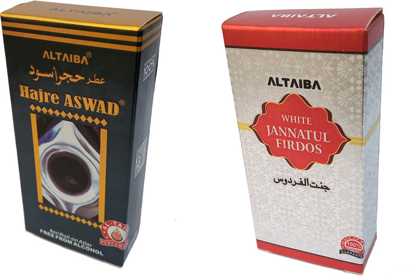 Altaiba Hajre Aswad 8ml and White Jannatul Firdaus 6ml Floral Attar(Floral)