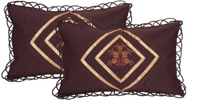 igi Embroidered Pillows Cover(Pack of 2, 70 cm*42 cm, Brown)