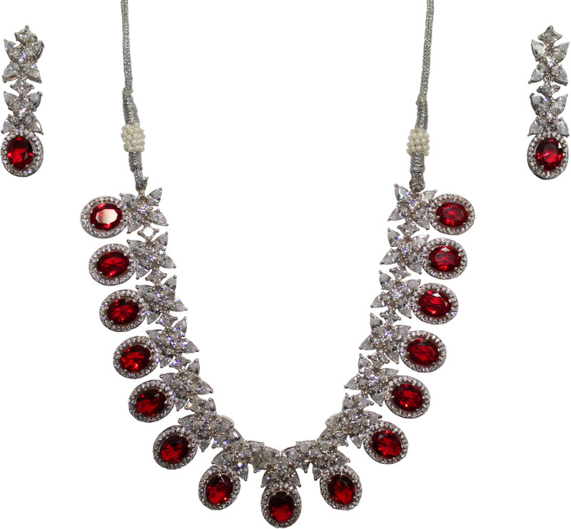 bhanu gems Silver Jewel Set(Maroon, White)