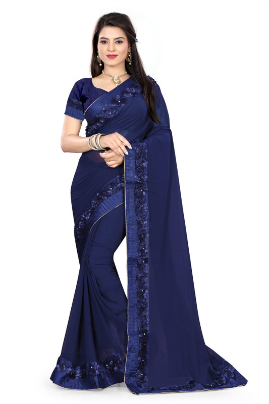 serona fabrics Self Design Fashion Pure Georgette Saree(Blue)
