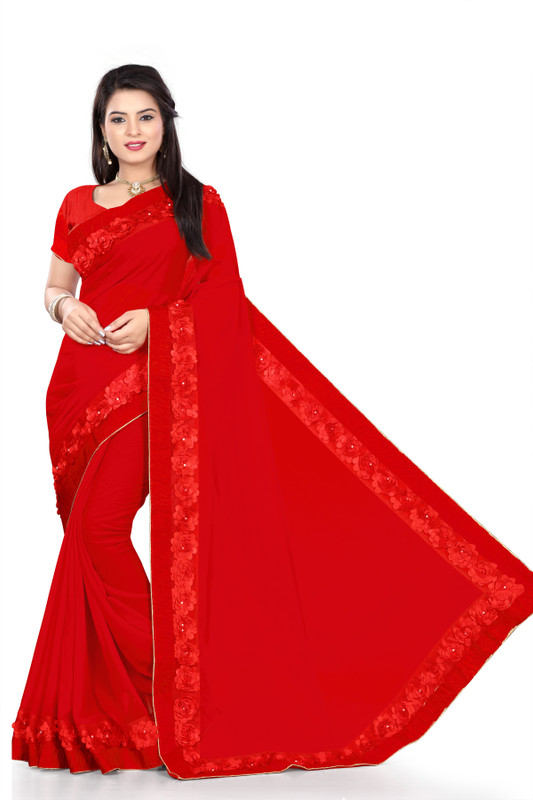 serona fabrics Self Design Fashion Pure Georgette Saree(Red)