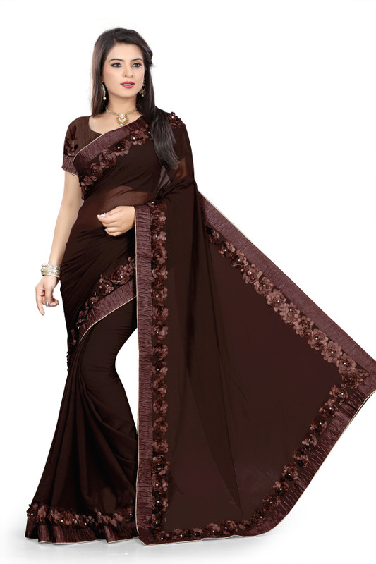 serona fabrics Self Design Fashion Pure Georgette Saree(Brown)