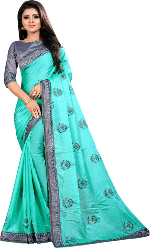 g fashion studio Solid, Embroidered, Self Design Daily Wear Chiffon Saree(Light Blue)