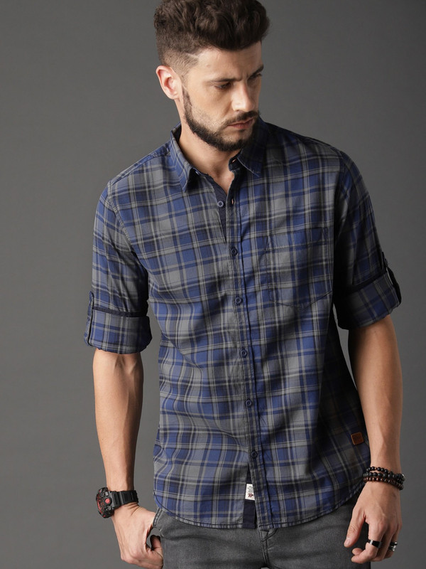 Roadster Men Checkered Casual Blue Shirt - 70% off at DetectaDeal