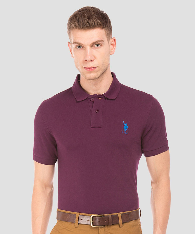 U.S. POLO ASSN. Solid Men Polo Neck Purple T-Shirt U.S. POLO ASSN. Solid Men Polo Neck Purple T-Shirt
