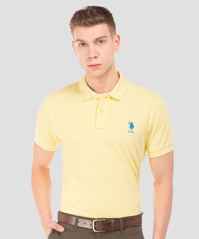 U.S. POLO ASSN. Solid Men Polo Neck Yellow T-Shirt U.S. POLO ASSN. Solid Men Polo Neck Yellow T-Shirt