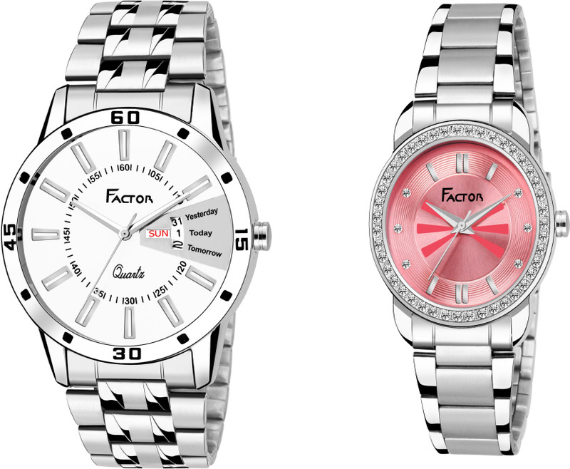 factor FR-COMBO-CHAINPAIR Super Durable Solid Polish He&She Collection Analog Watch  - For Men & Women