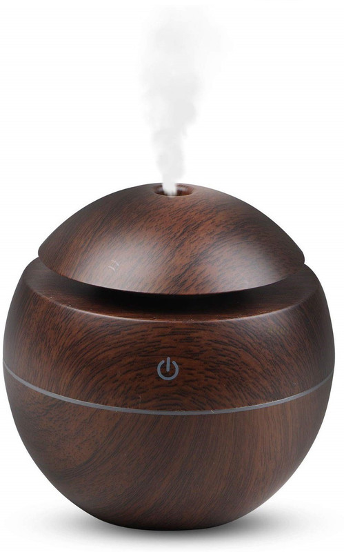 Allin Exporters PY006-BW 130 ml USB Mini Ultrasonic Humidifier Portable Essential Oil Aroma Diffuser with 3 LED Colors for Car, Office Cabin and Small Rooms Portable Room Air Purifier(Brown)