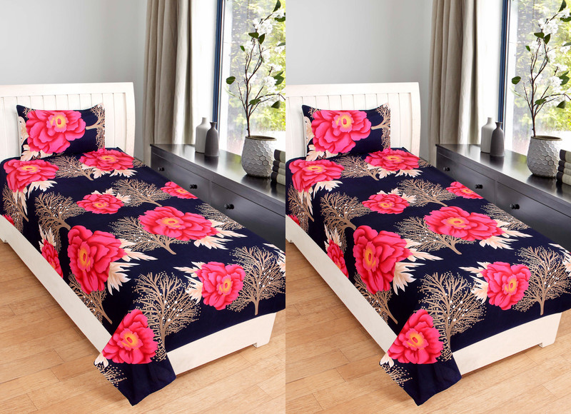 sawariyatextile 180 TC Cotton Single 3D Printed Bedsheet(Pack of 2, Blue)