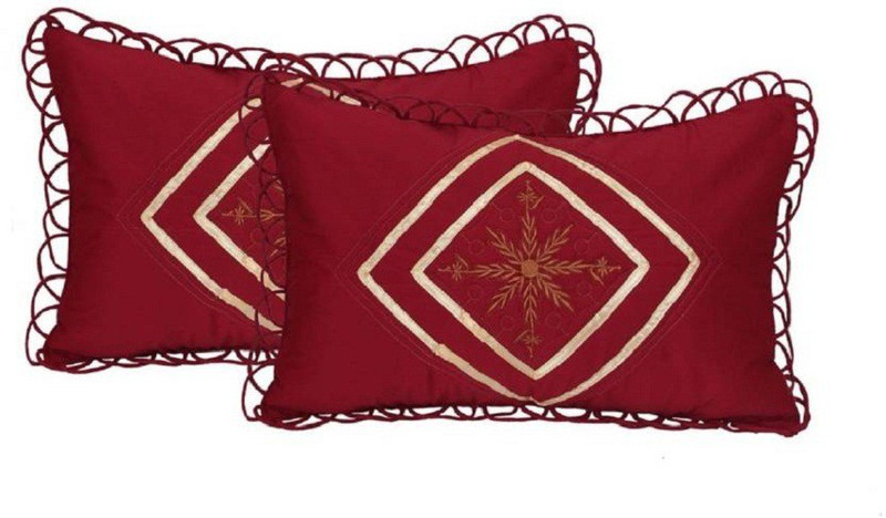 igi Embroidered Pillows Cover(Pack of 2, 70 cm*42 cm, Maroon)