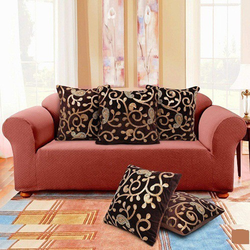 fyugo Embroidered Cushions & Pillows Cover(Pack of 5, 16 cm*16 cm, Brown)