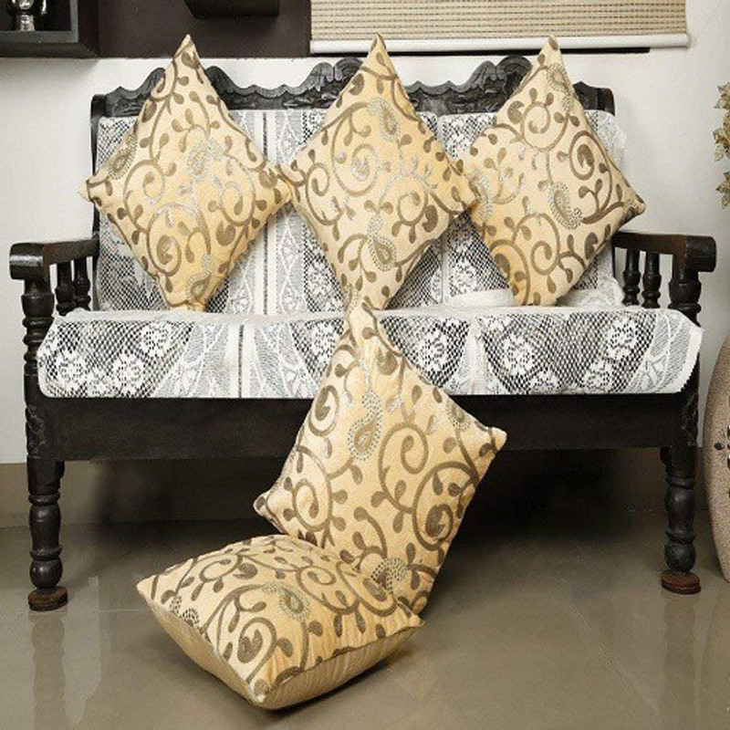 fyugo Embroidered Cushions & Pillows Cover(Pack of 5, 12 cm*12 cm, Beige)