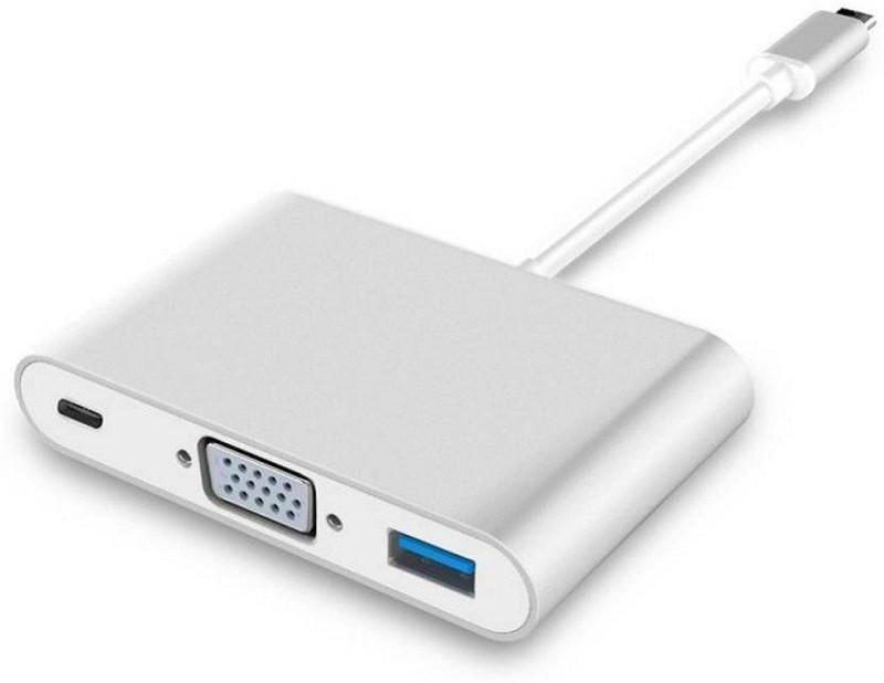 jamus Type C to VGA/USB 3.0/TYPE C FEMALE Adapter 0.1 m USB Type C Cable(Compatible with Computer, Silver, Sync and Charge Cable)