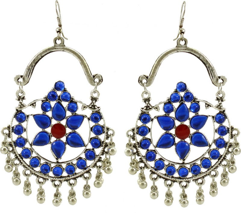 fashionly Stylish Fancy Party Wear Blue Crystal Alloy Drops & Danglers