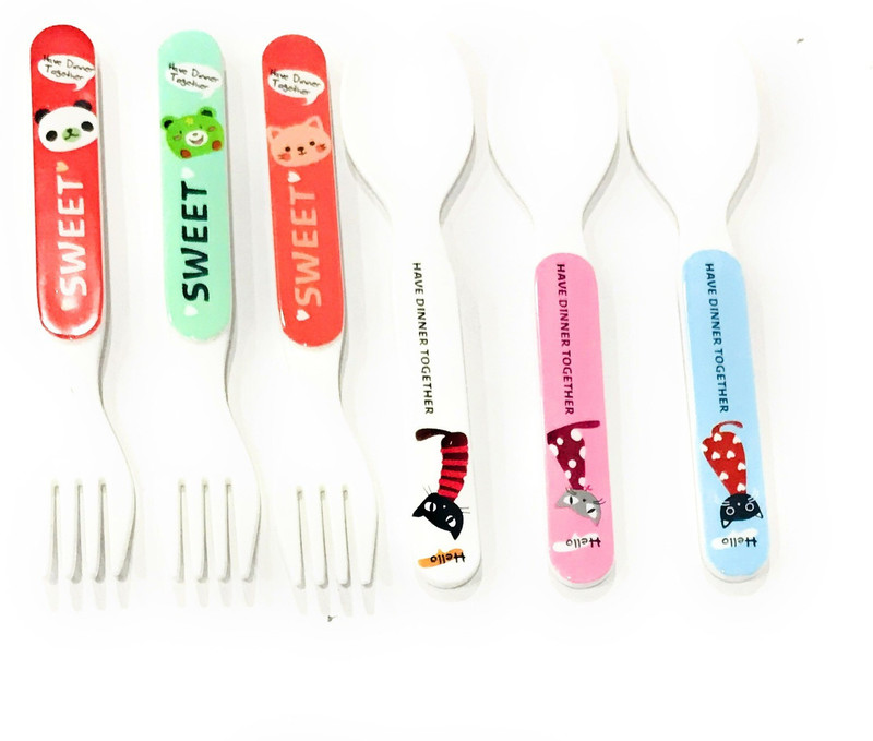 The Little Lookers Premium Quality Easy Grip Spoon and Fork Utensils Set for Kids - Food Grade Plastic(Multicolor)