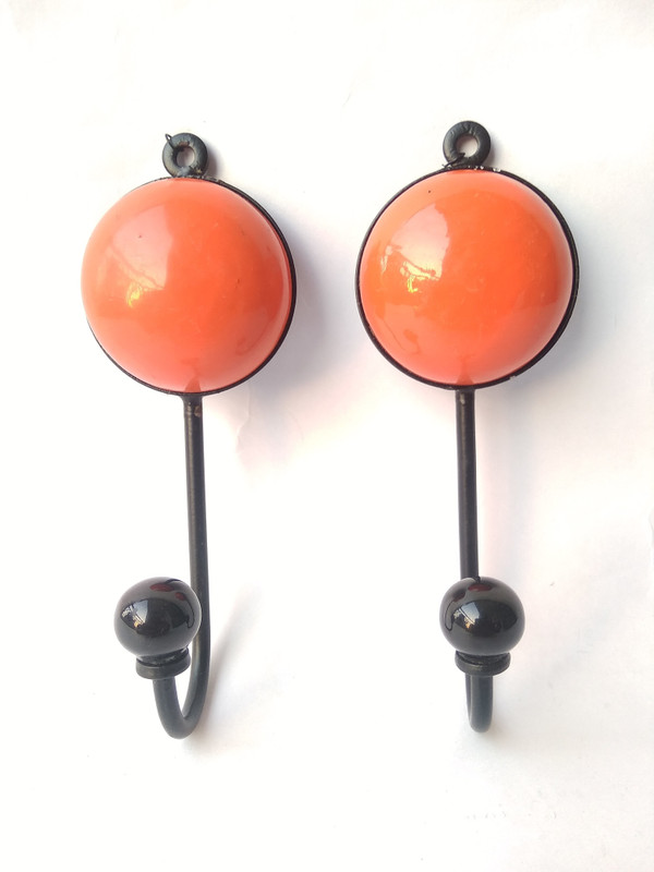 mushti Hooks Coat Hangers Handle Wall Hanging Key Holders 2 - Pronged Hook(Orange Pack of 1)