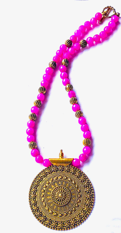 crafts island pink agate with round pendant Agate Stone Chain Set