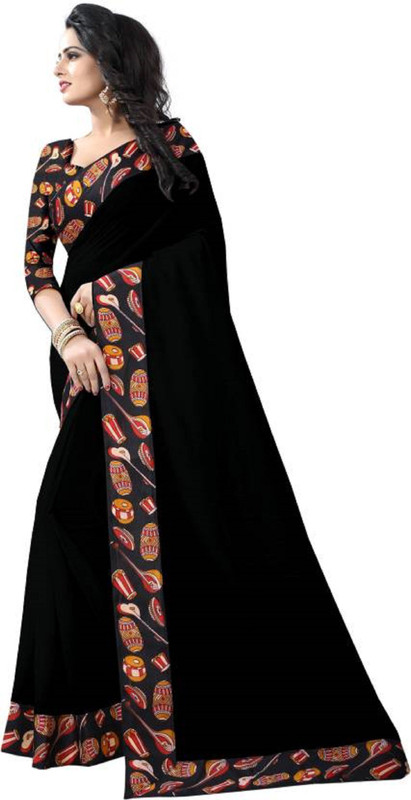 joganiya Printed Fashion Cotton Blend Saree(Black)