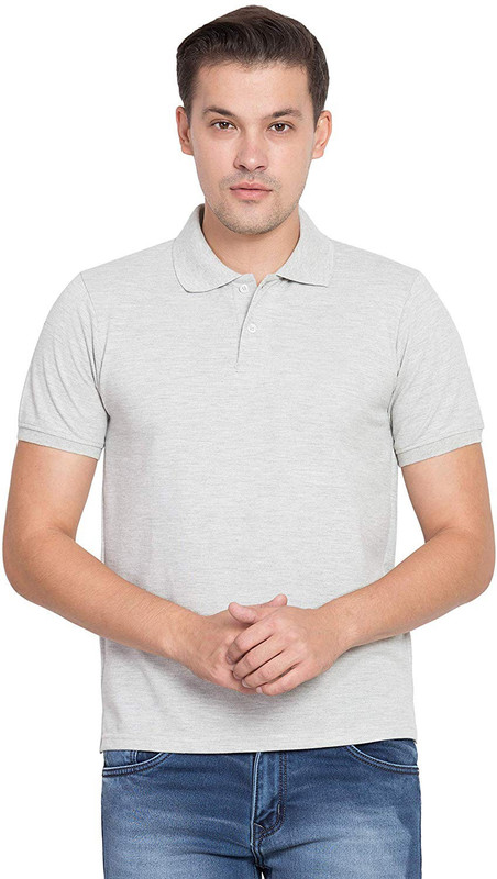 supersize Solid Men Polo Neck Grey T-Shirt