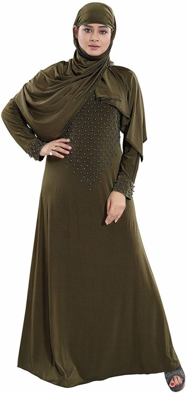 TUCUTE Instant Velvet Embosed Abaya Burkha with Waist Belt/Scarf Hijab Lycra Blend...