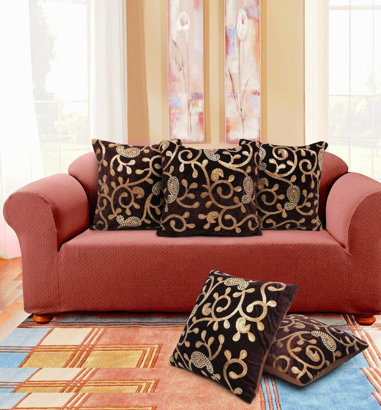 lilypin Embroidered Cushions & Pillows Cover(Pack of 5, 40 cm*40 cm, Multicolor)