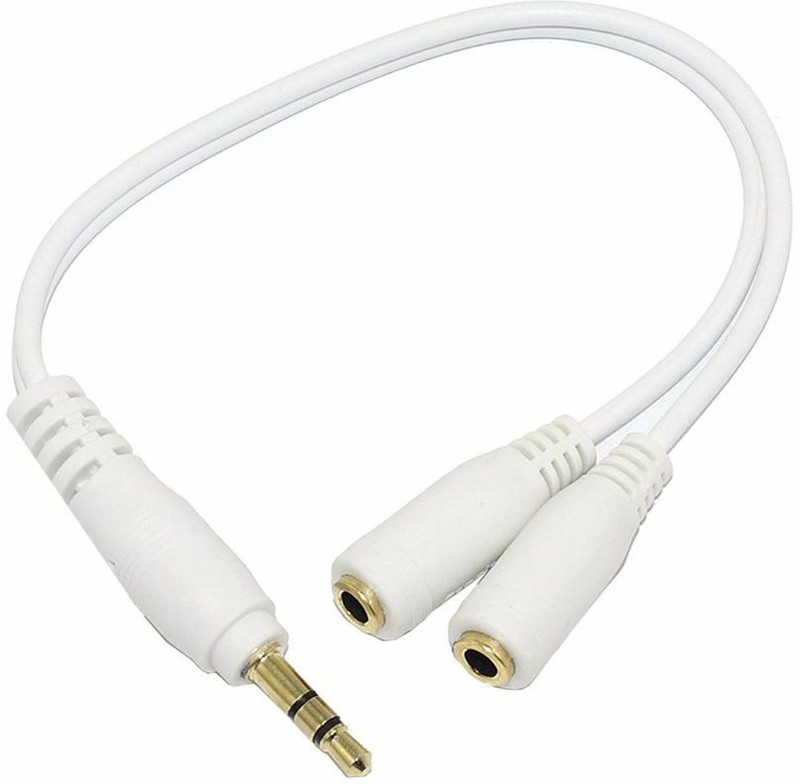 jx2 3.5mm Jack 1 Male To 2 Female Stereo Headphone Earphone 0.5 m Headphone Splitter(Compatible with Mobile, Headphone, Laptop, White, Sync and Charge Cable)