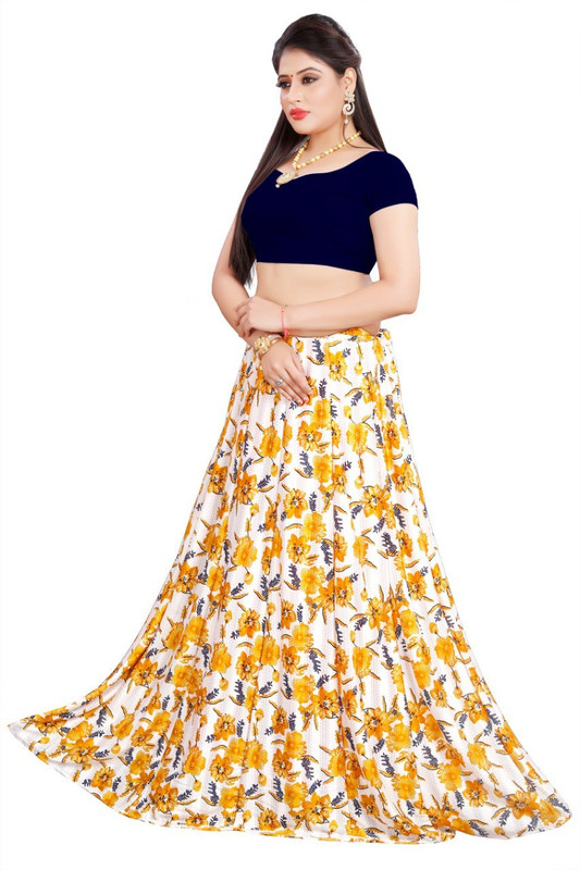 jal fashion Floral Print Semi Stitched Ghagra Choli(White)