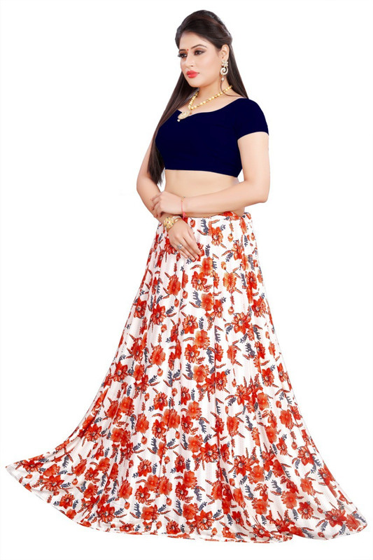 jal fashion Floral Print Semi Stitched Ghagra Choli(Red)