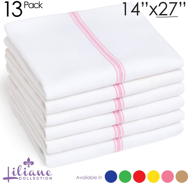 Liliane Collection Kitchen Towels (13pk) Dish Towels Pink Napkins(13 Sheets)