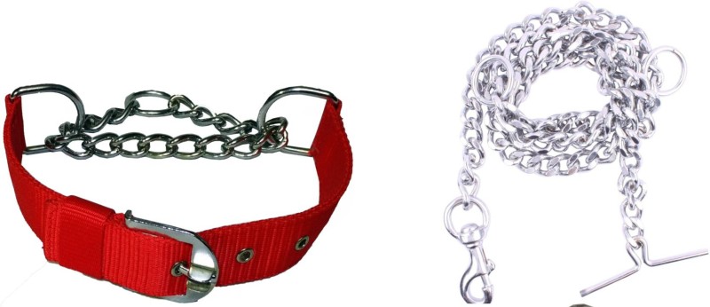 S.Blaze GOOD QUALITY RED CHOKE COLLAR WITH DOG CHAIN Dog Collar & Chain(Medium, MULTI COLOR)
