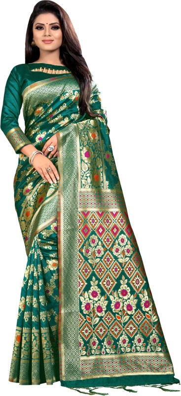 g fashion studio Embellished Tanchoi Poly Silk Saree(Green)