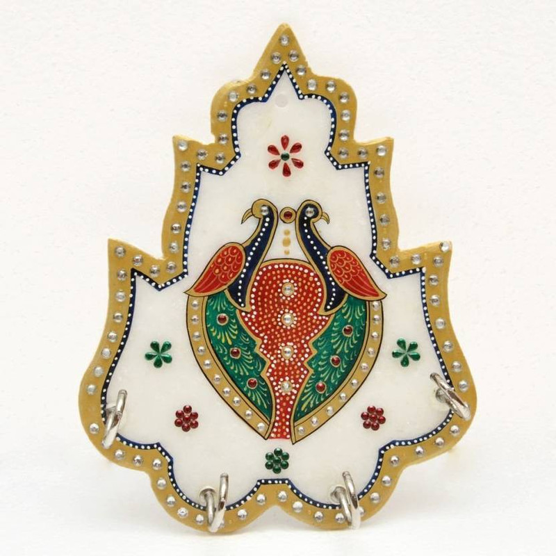 vaishnavi art collection Marble Peacock Mehrab Designing Keystand Decorative Showpiece  -  15 cm(Marble)