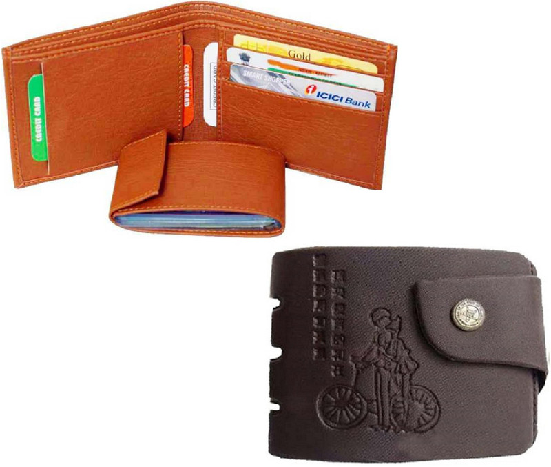 mundkar Men Tan, Black Artificial Leather Wallet(8 Card Slots)