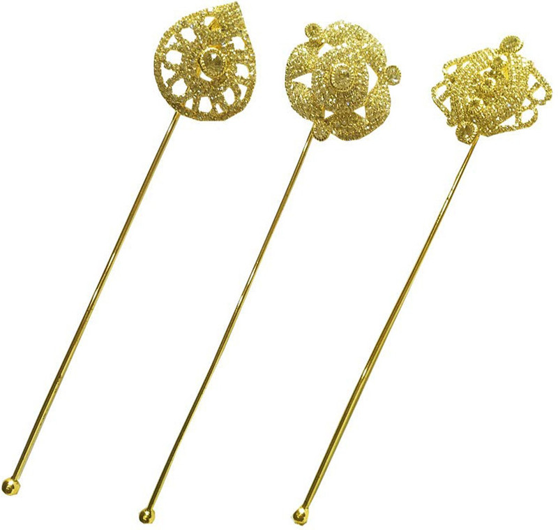 salvusappsolutions Designer Handcrafted Metal Hair Stick-Set of 3, Juda Stick, Juda Pin, Bun Stick, Back Pin, Hair Pin, Hair Clip(Gold)