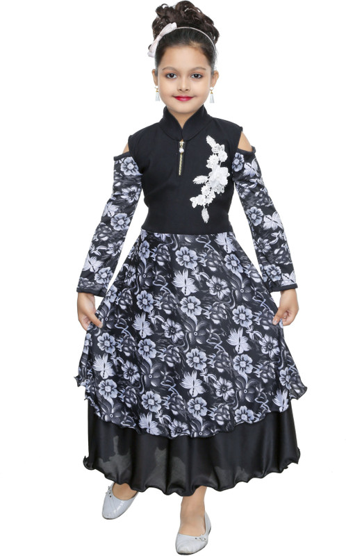 mrm creation Girls Maxi/Full Length Party Dress(Black, Full Sleeve)